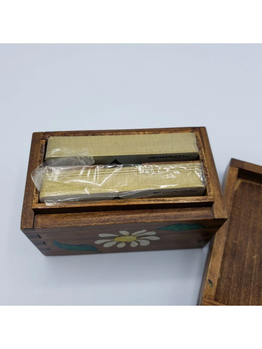 Vintage NOS Hallmark Playing Cards Roses in Wood Hand Painted Box Holder